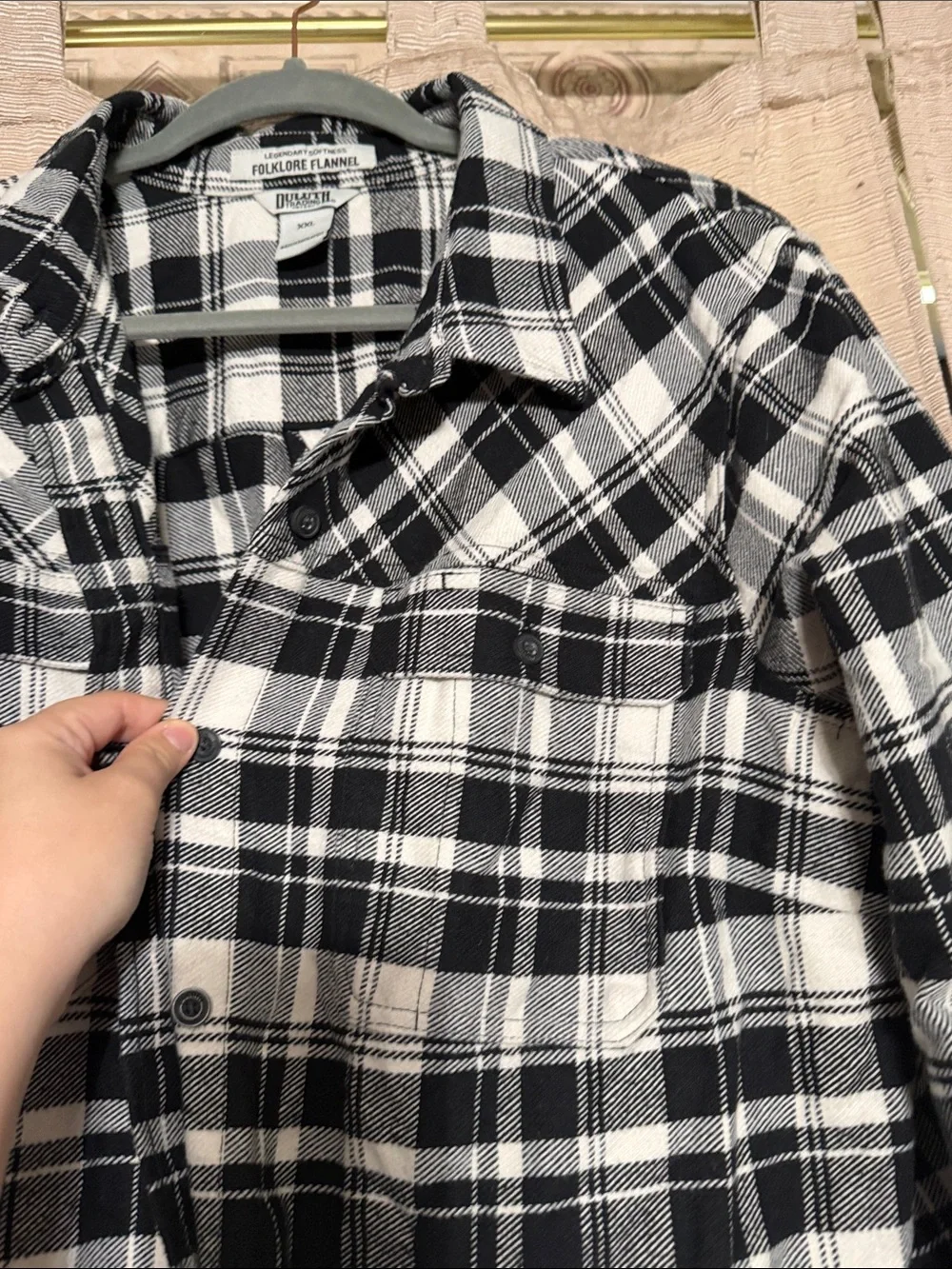 Duluth Trading Co Black and White Plaid Long Shacket
